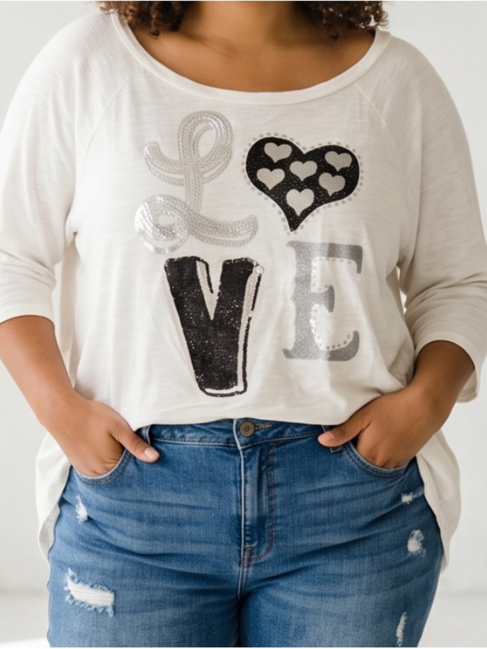 Ivory Sequin LOVE Graphic Crop Top